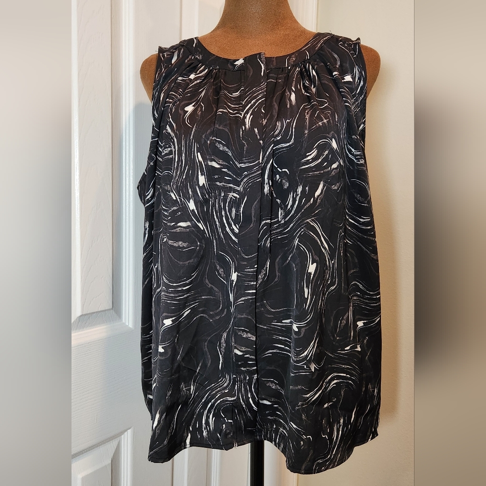 Simply Vera Vera Wang Marble Swirl Hidden Button-Down Blouse - Black and White